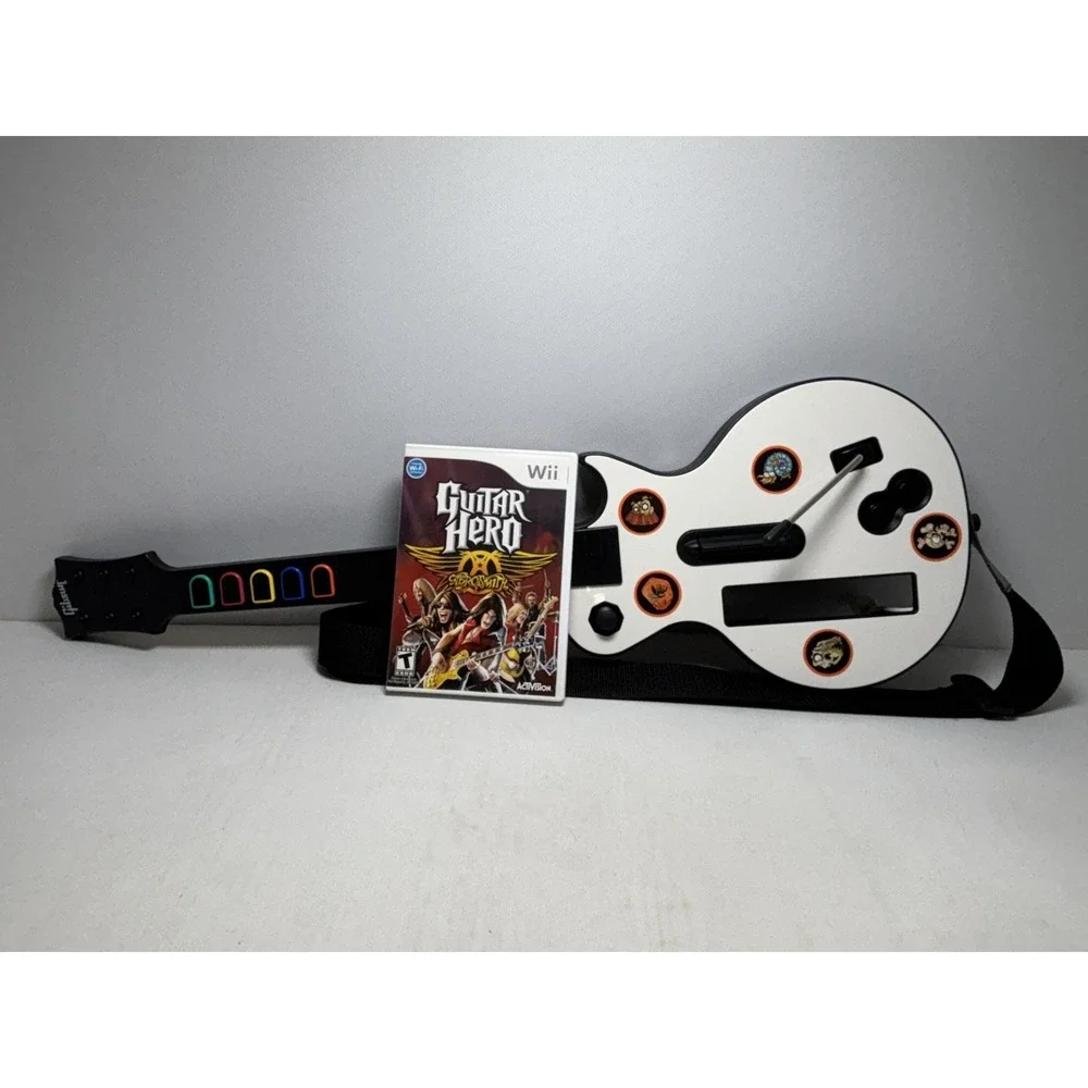 Nintendo Wii Guitar Hero Gibson White Les Paul Aerosmith Bundle Tested Working!